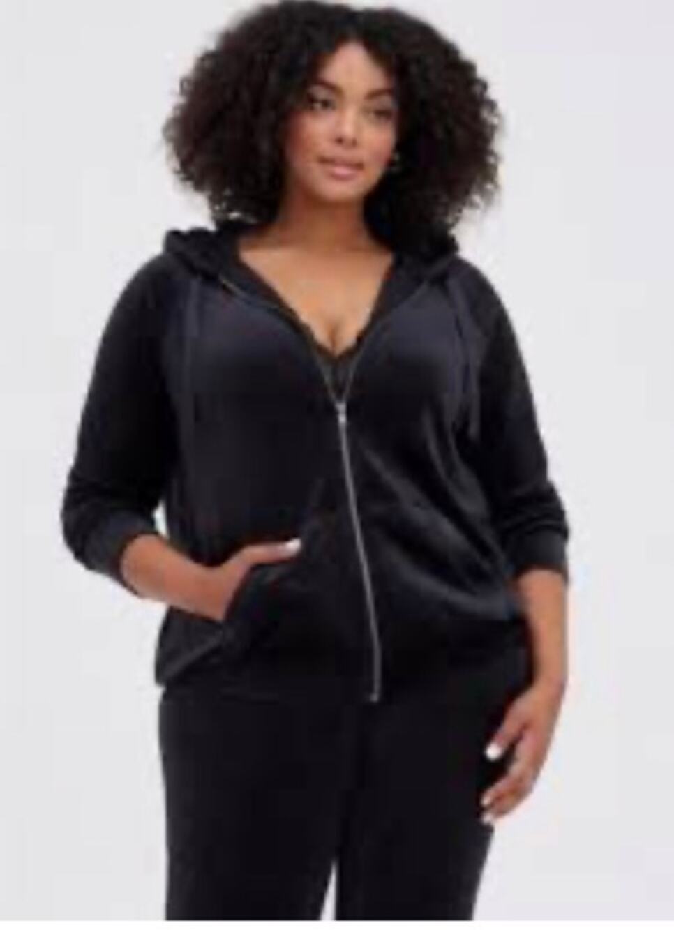 Torrid Sleep Black Velour Zip Front Lounge Hoodie Plus 2X